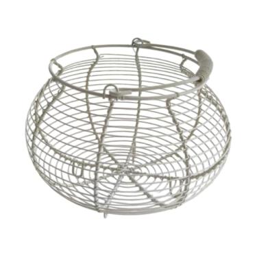 Imagem de ＫＬＫＣＭＳ Cesta de Ovos de Arame Recipiente Portátil Fazenda Redondo Suporte para Ovos Cesta Coletora de Ovos para Ovos Frutas Pão 20 x 20 x 13 cm, Branco