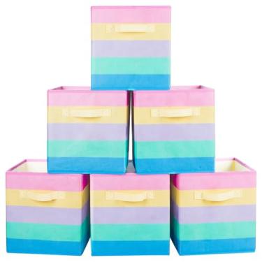 Imagem de ShellKingdom Caixas de Armazenamento, Cubos de Armazenamento de Tecido Dobráveis e Gaveta Organizadora de Armazenamento de Tecido para Armário e Armazenamento de Brinquedos, Pacote com 6 (Arco-Íris)