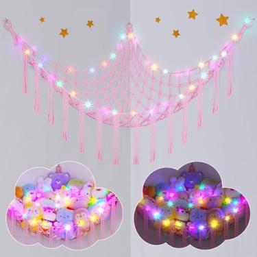 Imagem de Unicorn Castle Rede de animais de pelúcia, organizador de armazenamento de brinquedos, suporte de brinquedos de armazenamento de animais de pelúcia, boho macrame, pendurado para berçário, de