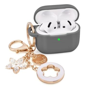 Imagem de Capa compatível com Apple Airpods 4 - VISOOM Airpods 4 capas 2024 capa feminina de silicone antiqueda iPods 4 fones de ouvido acessórios sem fio capas de carregamento meninas chaveiro brilhante para