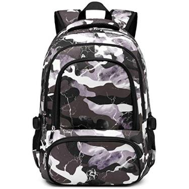 Imagem de Mochilas infantis para meninos e meninas, para escola primária, mochilas resistentes à água, duráveis (camuflagem cinza), Preto e cinza, One Size, Laptop