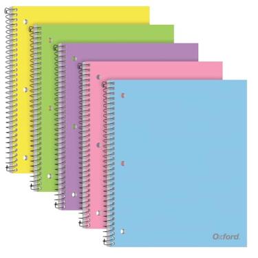 Imagem de Oxford Caderno espiral para 1 matéria, cadernos para escola, capas de plástico, material escolar, pautado para faculdade, 100 folhas, pacote com 5, cores pastel sortidas: azul, verde, amarelo, rosa e