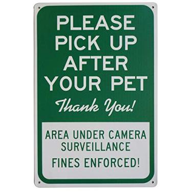 Imagem de LASMINE Please Pick Up After Your Pet Area Under Surveillance Fines Enforced Curb Your Dog Sign Poop Clean Up After Pick Signs Yard Tin Sign 20 x 30 cm