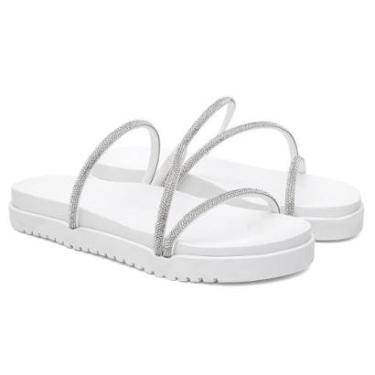 Imagem de Sandália Feminina Papete Plataforma Slide Strass Tiras Brilhantes-Feminino