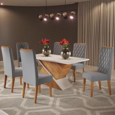 Imagem de Mesa de Jantar Retangular Aike com 6 Cadeiras Iza Mel/Blonde/Cinza  Ca