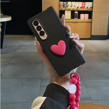 Imagem de Luxo rosa vermelho contas pulseira corrente 3d amor coração sólido caso para samsung galaxy z fold4 5g z fold 5 fold 5 fold3 capa, z1, para z fold 3