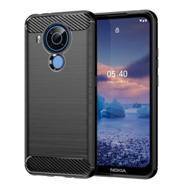 Imagem de GTBDEKI Capa para Nokia 5.4, de fibra de carbono, à prova de choque, fina, de silicone resistente, capa traseira de TPU macio para Nokia 5.4, preta