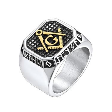 Imagem de FaithHeart Anéis de sinete maçônico para homens, joias maçônicas de aço inoxidável, anel de polegar de motociclista punk com embalagem delicada, Aço inoxidável, Sem pedra preciosa
