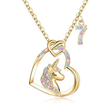 Imagem de Hidepoo Presentes de unicórnio de aniversário para meninas – Colar de unicórnio banhado a ouro 14 K, presentes de aniversário para meninas de 3 a 16 anos, colar de unicórnio com pingente de coração de zircônia cúbica colorido para meninas, joias de presente, Metal, Zircônia cúbica