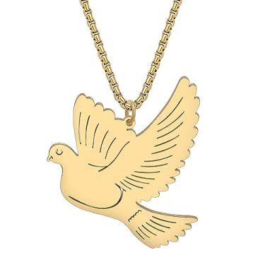 Imagem de DALANE Colar de pombo fofo de aço inoxidável, banhado a ouro 18 K, novidade de pássaros, joias de animais para mulheres, meninas, crianças, presentes de festa, Medium, Aço inoxidável, Sem Pedra