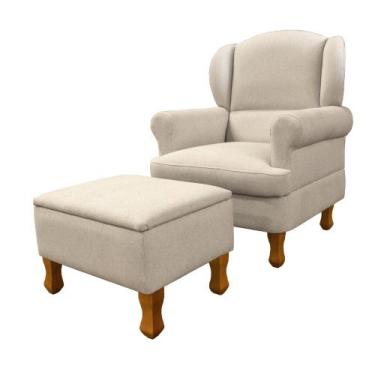 Imagem de Poltrona Amamentação Fixa Eros com Puff 75cm Linho Bege - Sallar Home