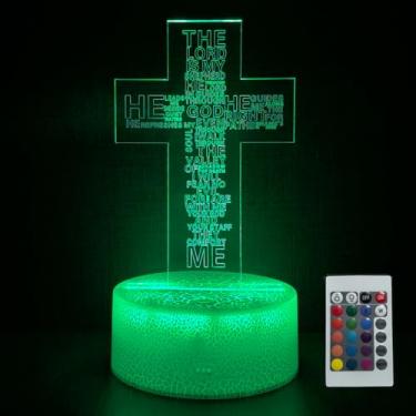 Imagem de JOCHUI Luz noturna cruzada 3D, luminária de mesa com ilusão de Jesus com controle remoto de 16 cores, lâmpada LED USB noturna, lâmpadas de mesa cristãs, decorações de quarto, decoração de casa cristã,