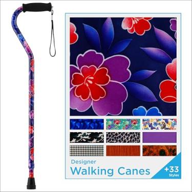Imagem de Nova Bengala de caminhada Joy Designer Offset para idosos, unissex, ajustável, leve, com alça de espuma, alça de pulso e trava anti-chocalho - Suporte essencial para mobilidade - Flores Maui
