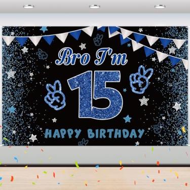 Imagem de Banner de pano de fundo Brother I'm 15 - Artigos de fundo para festa de aniversário de 15 anos - Decoração de fundo para fotografia de festa de aniversário de 15 anos - 1,8 x 1,2 m