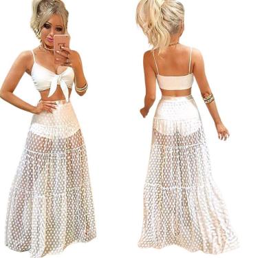 Imagem de Saída de Praia Piscina Saia Longa Estampa Poá preto branco