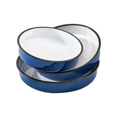 Imagem de Conjunto de 3 formas de assar e assadeiras esmaltadas de 25/12/35 cm de profundidade, para peru, pizza, caçarolas, sobremesas, forno e lava-louças, até 932F, presentes de feriado de Ação de Graças e