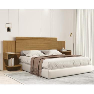 Imagem de Cabeceira de Madeira para Cama Box Casal e Queen Aurora com Nichos - C