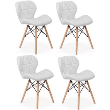 Imagem de Kitt 04 Cadeiras Charles Eames Eiffel Slim Wood Estofada Cor Branco - 