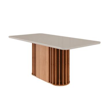 Imagem de Mesa de Jantar Retangular com Tampo de Vidro Julieta Off White e Cinamomo 180 cm