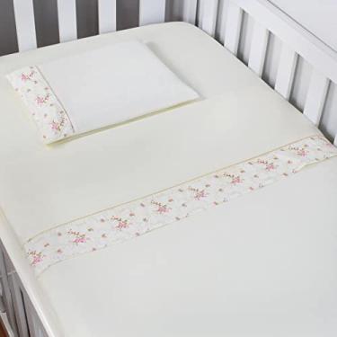 Imagem de Jogo de Lençol Mini Berço 03 Peças 100% Algodão - Floral Rosa