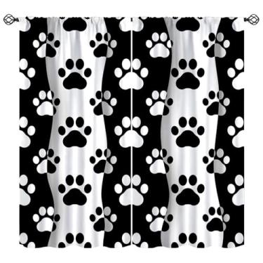 Imagem de Cortinas blackout com estampa de pata, silhueta preta de pata de cachorro de estimação, tratamentos de janela com estampa de pata, cortinas de isolamento térmico retrô para quarto e sala de estar, 106