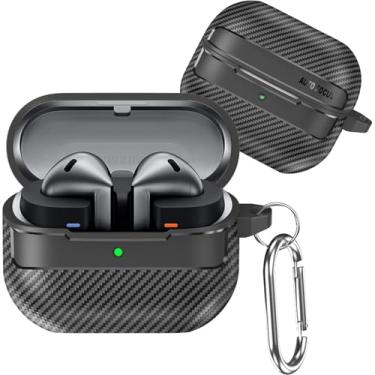 Imagem de Ephoou Capa para Samsung Galaxy Buds 3 Pro/Galaxy Buds 3 com chaveiro mosquetão, estilo fibra de carbono, couro vegano, à prova de choque, para Samsung Galaxy Buds3 Pro, fibra de carbono, preta