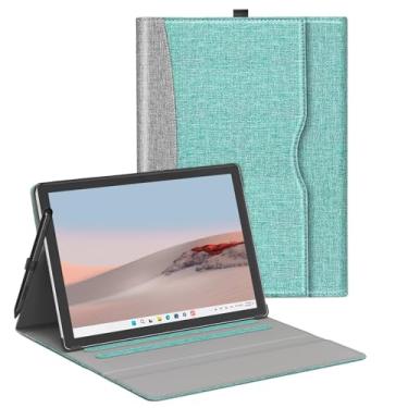 Imagem de Capa para Microsoft Surface 25.4 cm Go 3/2/1 (2021/2020/2018), carteira de visualização de vários ângulos com suporte de caneta e bolso, compatível com teclado tipo de superfície, ciano