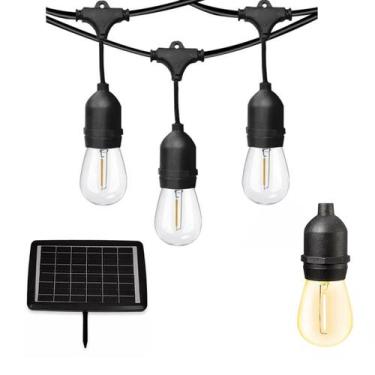Imagem de Varal Solar 20 Lampadas 12 Metros Placa Solar Filamento LED Cordao Luz