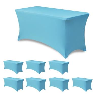 Imagem de Enjoyidea Capa de mesa elástica de 1,2 m - pacote com 8 toalhas de mesa de elastano azul claro com protetor de mesa dobrável elástico para festas, casamentos, expositores de estande de fornecedores
