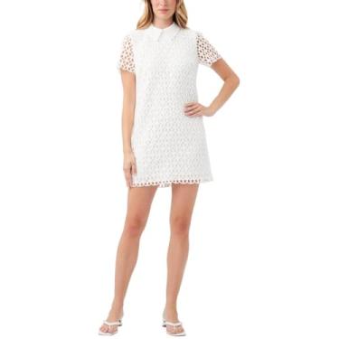 Imagem de Trina Turk Vestido feminino de renda com colarinho, Branco, 3