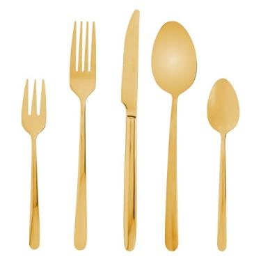 Imagem de WOLFF Faqueiro de Aço Inox Viena Dourado 30 Peças Com Caixa Litografada - Jogos de Talheres - Mesa Posta - Utensílios de Cozinha, Enxoval, Casamento, Decoração