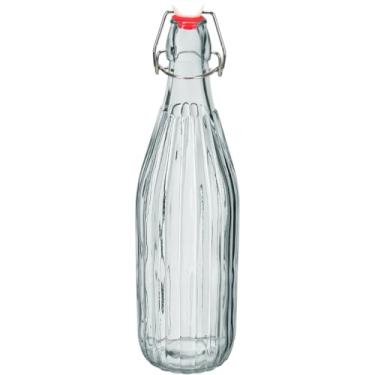 Imagem de GARRAFA ÁGUA SUCO LEITE HOME&CO COM TRAVA NA TAMPA VIDRO 1L 32x8x8cm TRANSPARENTE