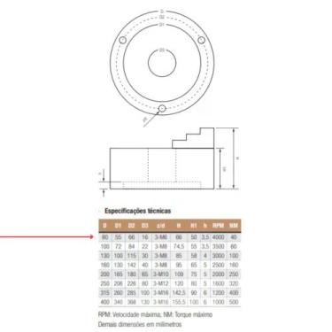Imagem de Placa para Torno Universal 3 Castanhas 80Mm Wtools