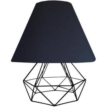Imagem de Abajur Aramado Cúpula De Tecido Tamanho Pequeno - Ideal para Mesa De Canto, cabeceira de cama, sala (Preto - Preto)