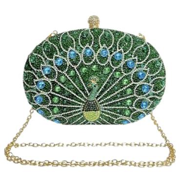 Imagem de Bolsas clutch de strass para mulheres brilhantes bolsas de luxo cristal redondo pérola fecho bolsa de mão diamante 2025, Verde pavão 1, Small