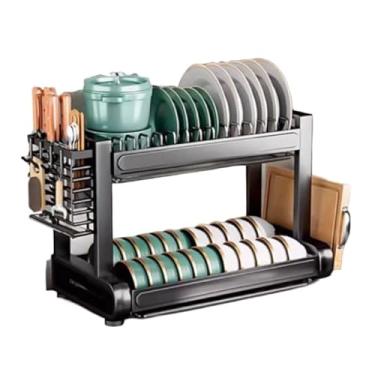 Imagem de Escorredor De LouçAs Preto AçO InoxidáVel Rack Duplo Organizador De Talheres E Pratos