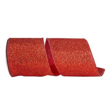 Imagem de Reliant Ribbon Fita de borda com fio com brilho metálico para exibição, vermelha