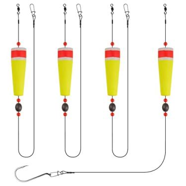 Imagem de 4 peças de plataforma flutuante de cortiça - boias de pesca de 10 cm, boias deslizantes, boias de água salgada com cores de alta visibilidade para equipamento de pesca de linguado de truta salpicada