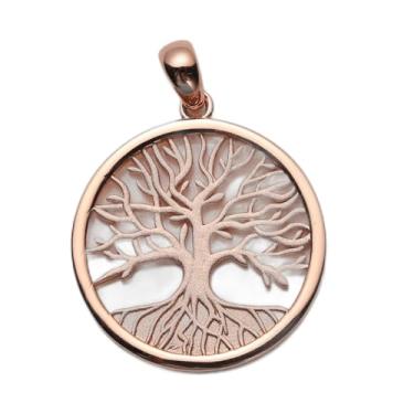 Imagem de seidayee Colar com pingente de prata esterlina árvore da vida com revestimento de ouro amarelo, branco e rosa, Banhado a ouro, Sem Pedra Preciosa