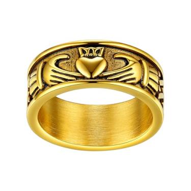 Imagem de FaithHeart Anéis Claddagh para o amor, aço inoxidável/banhado a ouro 18K feminino masculino anel de casamento personalizado personalizado, 7, Aço inoxidável, Sem pedra preciosa