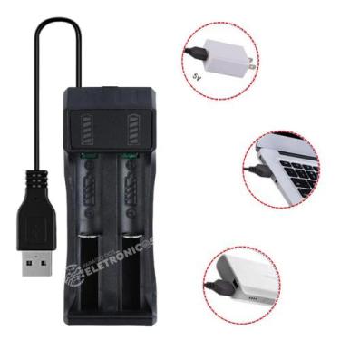 Imagem de Carregador Universal USB Duplo Ajustável Para Baterias 18650 4,2v Com 
