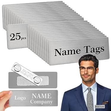 Imagem de Etiquetas de nome magnéticas em branco para roupas, pacote com 25 crachás de identificação duráveis DIY com ímã forte personalizado, material escolar de escritório, prata de 2,5 cm x 6,9 cm