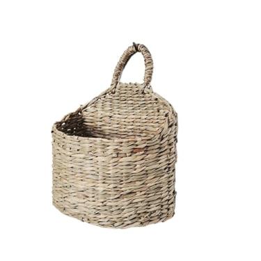 Imagem de Cesta de frutas Cesta de frutas para pendurar na parede, para cozinha, cesta de pendurar vegetais, cesta de armazenamento de palha rústica, palha de vime, suporte de planta, prateleira de armazenament
