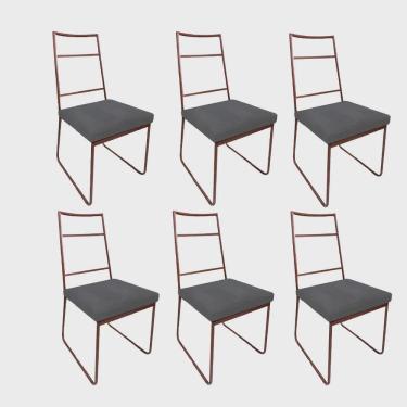 Imagem de Kit 06 Cadeiras Sala de Jantar Escritório Office Stark Industrial Ferro Bronze Sintético Cinza - Ahz Móveis