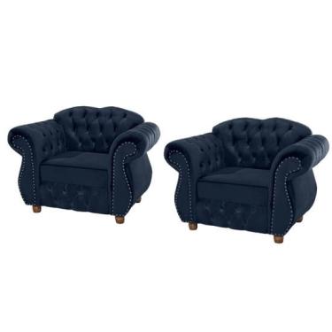 Imagem de Duas Poltronas Chesterfield Merlo - Suede Azul Marinho / Decoração, recepção, barbearia, sala tv estar