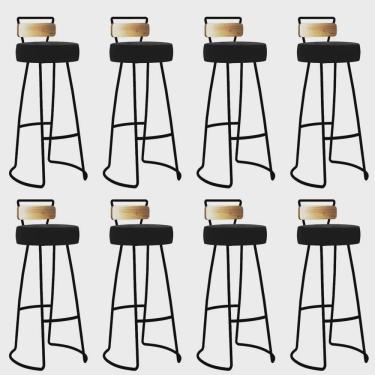 Imagem de Kit 08 Banqueta Alta Alice Bar Balcão Cozinha Com Encosto Madeira Ferro Preto Sintético Preto - Ahz Móveis