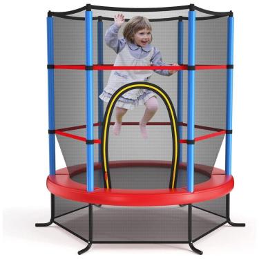 Imagem de Trampolim Giantex para crianças, trampolim infantil aprovado pela ASTM 55 Mini com rede de proteção, design sem lacunas, fácil de montar