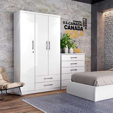 Imagem de Roupeiro Solteiro Flex Açaí 3 Portas 2 Gavetas Henn