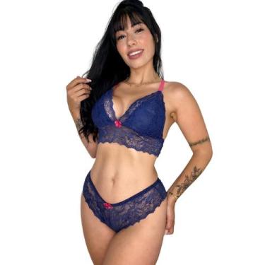 Imagem de Conjunto Calcinha e Sutiã Com Renda Sexy Com Alça Cruzada Feminino - S
