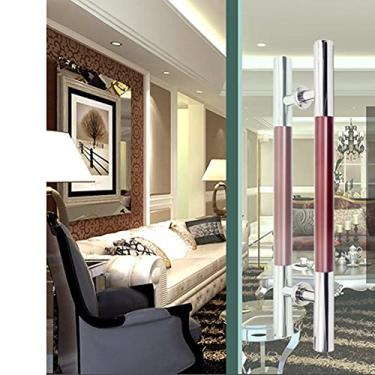 Imagem de Maçaneta de porta de vidro, Botões de porta de vidro de aço inoxidável, porta de madeira de escritório manípulo de grão de madeira de tubo redondo, equipamento de manípulo com acabamento polido/800 mm